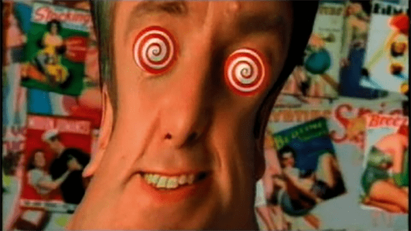 Stylizers Example Man with spiral hypnotic twirls in his eyes portrays a style