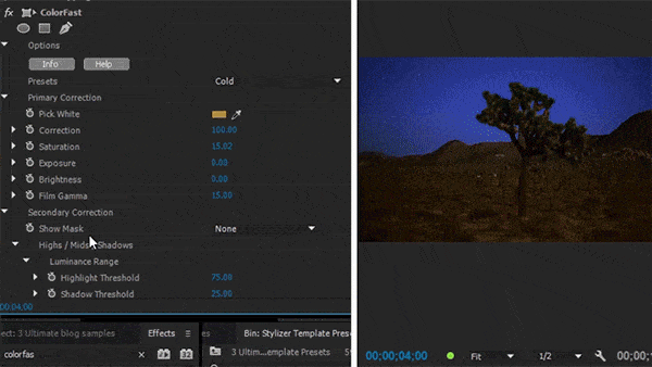 Secondary Correction Secondary Color Correction User Interface