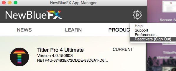 Deactivate NewBlue app Manager Deactivate Sign out