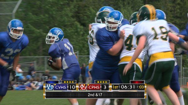 Amateur High School Football game with Karat scoreboard.