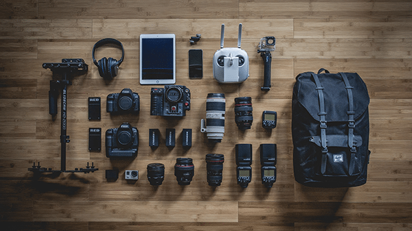 Camera Equipment Camera Equipement on a table