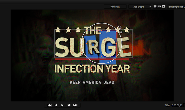 Titler Pro 5 workspace handles Titling The Surge