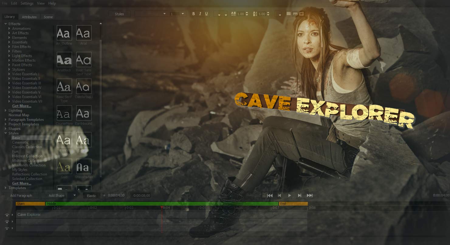 Cave Explorer Title Design in Titler Pro 4