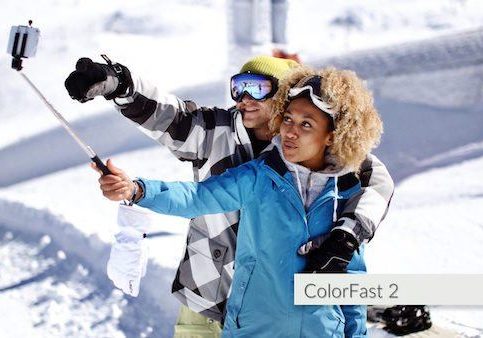 Video Color Correction Colorfast 2 Snowboarders Snowboarders taking selfie. Enhanced with Colorfast 2.
